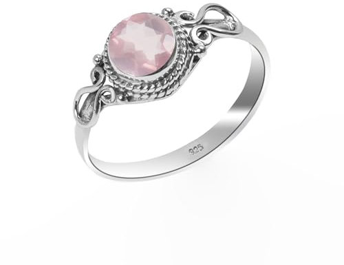 Anello in quarzo rosa, argento sterling 925, anello con pietra preziosa naturale al 100%, anello da uomo e da donna, vintage, boho, fatto a mano, forma rotonda, 6 mm, anello di fidanzamento RSQRZ-7