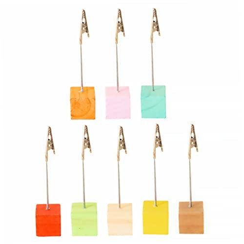 STOBOK 8stücke Holz Fotoclips Memoclips Notizhalter Würfel Fotohalter Kartenhalter Holzklammern Metallklammer Stand Notizen Büro Zuhause Speisekarten Restaurant Lieblingsfotos