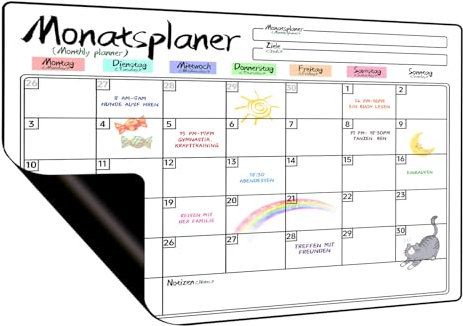 Prelisee Whiteboard Monatsplaner Magnetisch Abwischbar 42×30cm Kann Als Essensplaner Woche,To Do Liste,Haushaltsplaner,Einkaufsliste, Kinder Wochenplaner Abwischbar für Kühlschrank