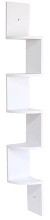 Optimal Products 5 Tier Corner Wall Mounted Shelves Picture Ledge Display Rack Book Storage Shelf UK (White)