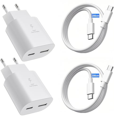 2er Pack 25W 2 Port USB C Ladegerät Schnellladegerät mit Schnellladekabel | für iPhone 17 16 15 Pro Max Samsung S26 S25 S24 A57 A56 A55 A37 A36 A35 A17 A16 Netzteil Handy Wandladegerät mit Ladekabel 2m