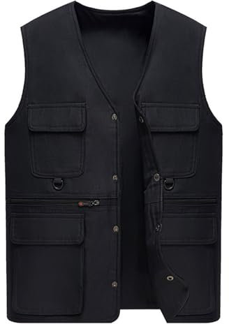 Vhersily Gilet Lavoro Uomo con Collo A V E Tasche Rinforzate Design Impermeabile per Utilizzo Intensivo con Estivo Multitasche V-Neck Pescator Giubbotto Caccia Fotografia Esterna Funzionale e Comodo