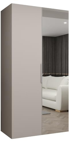 MEBLE KRYSPOL - Kleiderschrank mit Spiegel - Drehtürenschrank - Schrank 100x202x52cm - Garderobenschrank Schlafzimmer, Flur, Jugendzimmer - Farbe Kaschmir, Griff Kaschmir - Marbella 2 100
