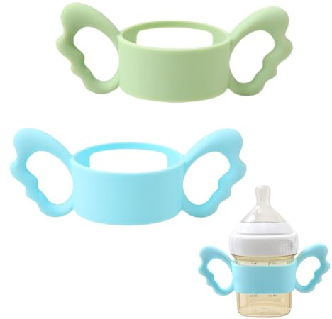 JYNVO 2 Silikon-Babyflaschengriffe, eckige Flaschengriffe mit breiter Öffnung, hohle Silikongriffe mit Engelsgriffen, Flaschenzubehör