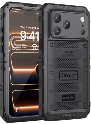 Beeasy für iPhone 17 Pro Max Hülle, IP68 Wasserdicht Staubdicht Handyhülle Outdoor Panzerhülle, Militär 360 Grad Schutzhülle mit Displayschutz, Robust Stoßfest Heavy Duty Metall Case 6,9, Schwarz