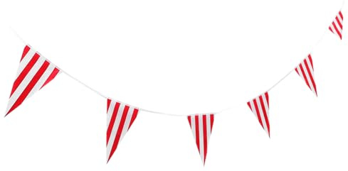WEKAMOS Karneval Wimpelkette Rote und Weiße Gestreifte Dreiecksflaggen für Partys Wiederverwendbar für Geburtstagsfeiern und Hochzeiten