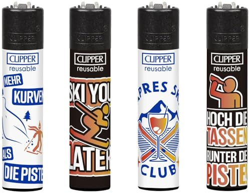 Sunmondo Clipper Feuerzeug Après Ski – Clipper Design Serie – nachfüllbar, Feuerstein austauschbar