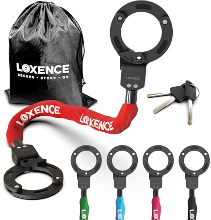 LOXENCE Candado Patinete Electrico, Candado Esposas con 3 llaves (Rojo)