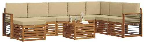 vidaXL Sofagarnituren 9 pcs Natur und Beige Massivholz Akazie, Modernes Outdoor-Sofa Set, langlebige Sitzmöbel für Garten, Terrasse, Lounge und gemütliches Wohnen