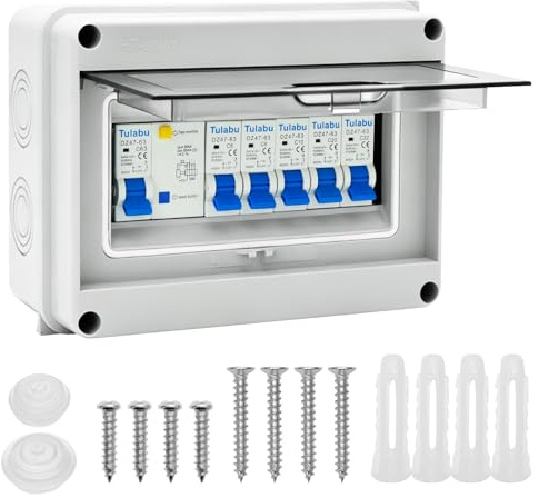 Turmegtt Coffret de Distribution IP65 en Saillie, 5 Modules | Kit Complet avec Interrupteur Différentiel 63A et Bornes, étanche à l'eau et à la Poussière,pour Garage, Atelier et Extérieur
