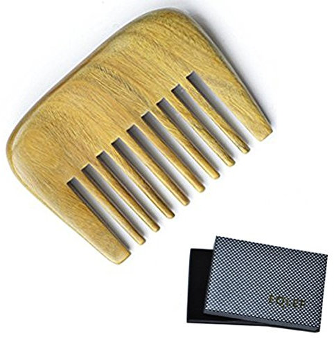 EQLEF Peine de madera de sándalo natural, con púas anchas, no estático, para pelo rizado y con bolsillo