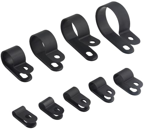 TOVOT 450 Stück R-Typ Kabelschellen Clips de Câble en Plastique Schwarze Kabel Clips (9 Größen: 3-25mm)