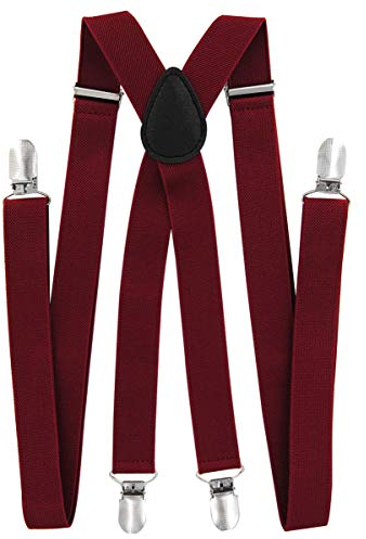 axy Hosenträger für Herren breit 2,5 cm in X-Form mit 4 Hosenträger Clips extra stark längenverstellbar 25mm (Weinrot)