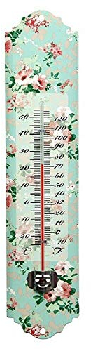 linoows Nostalgie Thermometer, Blech Thermometer mit Rosenblüten, Wandthermometer