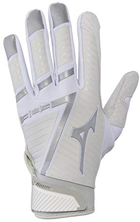 Mizuno B-303 Youth Baseball Batting Glove, White-Grey, Large