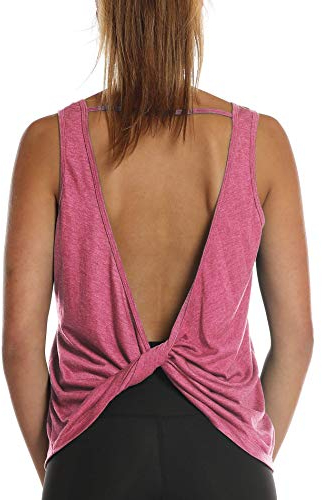 icyzone Femme Débardeur de Sport sans Manches Yoga Shirt Dos Ouvert Gym Exercice Running Tank Tops (M, Rose)