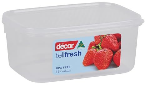Décor 1L Tellfresh Airtight and stackable modular Oblong Food storage container. Graduated measure feature, BPA Free. Dishwasher, Microwave and freezer safe.