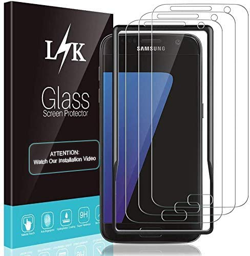 LϟK 3 Pièces Protection Écran pour Samsung Galaxy S7 - Verre Trempé 9H Dureté Installation Facile du Cadre D'alignement Haute Définition Film Protection