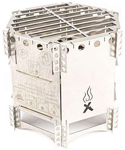 Hobo Kocher FlexFire Premium mobiler Camping Ofen 2 in 1 Outdoor Kocher Grill für Bushcraft Angeln Wandern Reisen Familien V4A Edelstahl Premium Esbit Trangia Gas Kocher für Jedermann