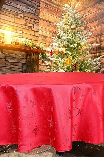 KAMACA Lotus Effekt Tischdecke Magic Stars mit Sternen Motiv - mit FLECKSCHUTZ - Flüssigkeiten perlen einfach ab (Tischdecke 160 cm rund, Rot)