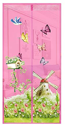 KeKeandYaoYao - Tenda a vento con farfalla, per finestra, con chiusura magnetica, per porta, anti zanzara, 90 x 210 cm, colore: Rosa