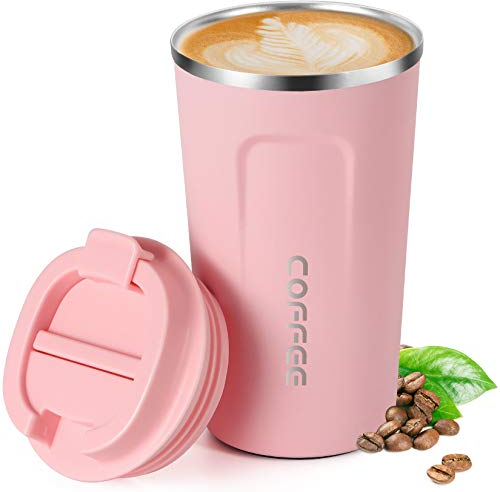 Smilatte 510 ml Trinkflasche Edelstahl, Auslaufsichere Thermobecher Thermosflaschen Kaffee to go Becher Tassen Kaffeebecher Wasserflasche mit Deckel, Rosa
