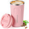 18oz (510ml) Vacuum Insulated Travel Mug, Smilatte Leakproof Double Wall Stainless Steel Reusable Coffee Cup with Lid for Hot & Cold Drinks, Matte Texture Pink