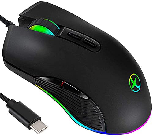 IULONEE Gaming Maus USB Typ C RGB Kabelgebundene Computer Mäuse Ergonomische Gamer Mouse Kompatibel mit M@c, PC, Matebook, Chromebook, Universal Laptop Windows Zubehör Schwarz