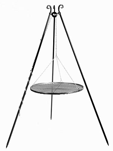 JS Garten Deko Schwenkgrill H 180 cm mit Grillrost Ø 50 cm aus Rohstahl Dreibein Grill Tripod Grillständer CookKing