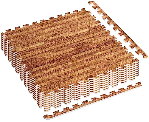 MOVIT Tapis Protection du Sol - env. 3 m², 8 Pièces, Puzzle 60x60x1,2cm, 16 Embouts, Décor Imprimé Bois Clair - Matelas Protectrice, Entraînement, Fitness