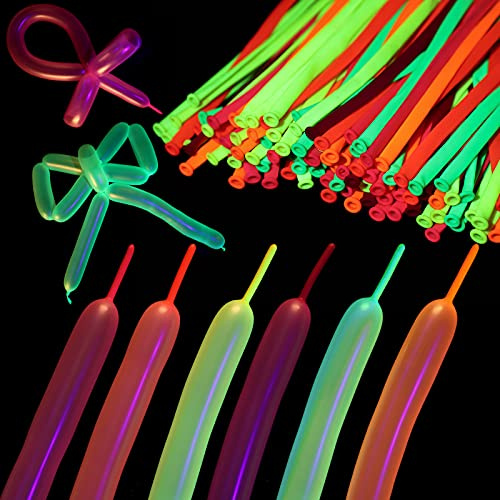 Skylety 150 Pieces Neon Glow in The Dark Long Balloons for Twisting