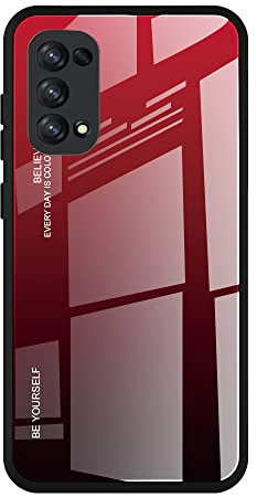 Dedux Coque pour Oppo Find X3 Lite, Etui Dégradé de Couleur Verre Trempé Back Coque + Souple Silicone TPU Case Cover Protection Antichoc Housse (Rouge/Noir)