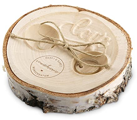 Hochzeit Ringkissen Love Birkenscheibe Gravur individuell ca. 11 cm Durchmesser - Kreisname