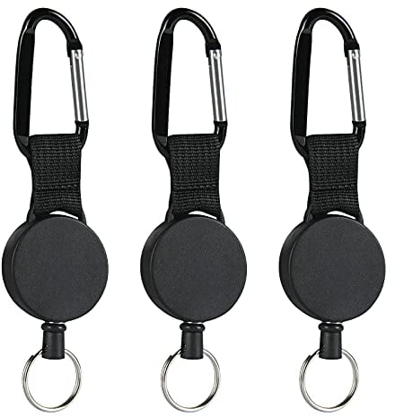 Vicloon 3 Stücke Schlüsselband ausziehbar, Heavy Duty Retractable Schlüsselrolle Schlüsselkette mit 80cm Stahldrahtseil, Ausweis Jojo für Hose und Gürtel - Schwarz
