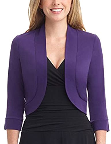 ORANDESIGNE Coprispalle da Donna Corta Coprispalle Manica a 3/4 con Frontale Aperto da Donna Bolero Shrug Giacca Cardigan Corto Elegante A Viola S
