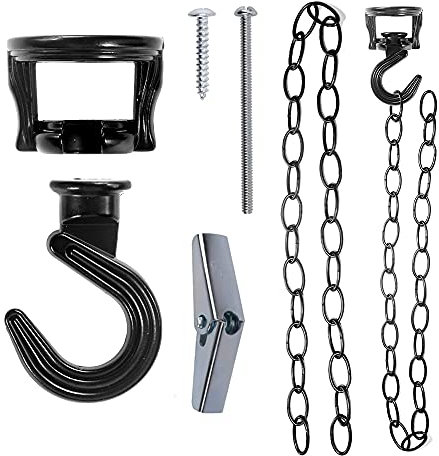 Rddconkit 2 Stück Drehhaken Metallkette Verlängerung, Heavy Duty Swivel Deckenhaken zum Aufhängen von Pflanzen, Kronleuchter, Körben, Innen- und Außenbereich (schwarz)