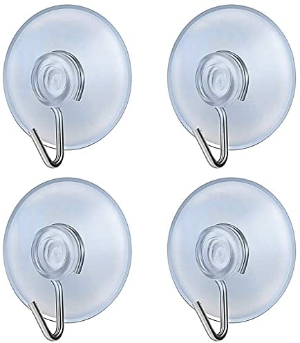 fiXte Suction Cup Hooks Clear PVC Sucker Pads 45mm Kitchen Wall Hangers Window Sucker Hook No Drill for Glass Tile Door Bathroom Shower Christmas Lights Hanging Wreath (Pack of 4)