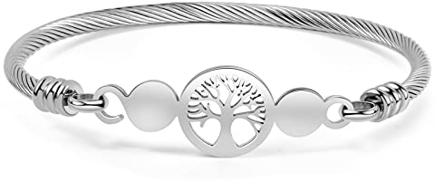 GNOCE Armband Lebensbaum versilbert Baum des Lebens Schmuck Freundschaft Geschenk mit Geschenkbox Damen Armband Edelstahl Blumen (Silber) (Silber)