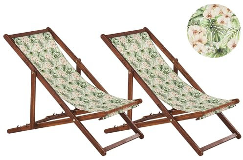 Set di 2 Sedie Sdraio da Giardino in Legno d'acacia Naturale scuro foglie e fiori rosa