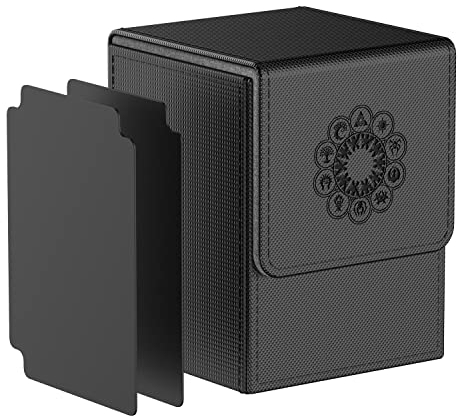 Pulchra Estuche para TCG, Magnetic Flip Box con 2 Divider, Tamaño Grande para 100+ Cartas, Deck Box - Dado Diseño (Elemental Design, Negro)