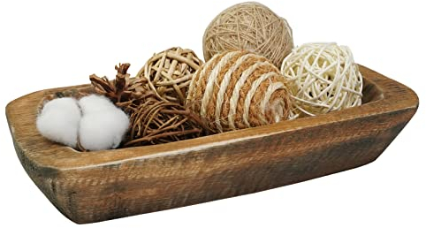 Xikangshun Wooden Dough Bowl for Decor, Decorative Bread Fruit Tray, Rustic Wooden for Candle Making, Handmade Home Decorative Bowl (25×15×5cm)