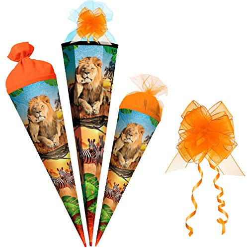 alles-meine.de GmbH Schultüte - Löwe & Zootiere 35-85 cm Größe wählbar mit/ohne Holzspitze - Zuckertüte - Zubehör - passende kleine Deko Schultüten - Zuckertüte - Tülla..