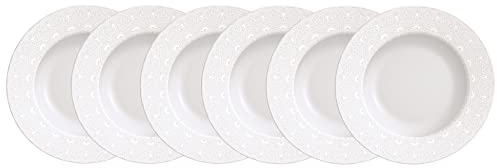 Tramontina - TRAMONTINA- Ensemble 6pcs Assiettes Creuses Rondes Porcelaine blanche ornée Alicia 23cm - Élégance intemporelle, design élegant et raffiné. Parfaites pour toutes les occasions.