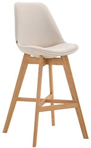 TPFLiving Barhocker Canada mit bequemer Rückenlehne und angenehmer Fußstütze - 4-Fuß Gestell Holz Natur - Sitzfläche: Stoff Creme