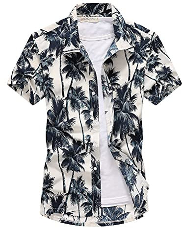 Onsoyours Chemise à Manches Courtes Rayures Colorées pour Hommes Ete Grande Taille Hawaïenne Carreaux Imprimé Plage DéContracté Poche-Avant Tops Blouse A Blanc 3XL