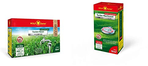 WOLF-Garten - Trocken-Rasen Premium L-TP 50 m², rot & WOLF-Garten - Turbo-Nachsaat Schatten L-RS 50 m², rot