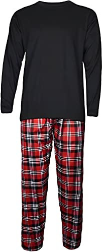 Gaffer Mens Pyjamas Set Trousers Woven Check Lounge Pants Long Sleeve T Shirts Top Red PJ – Long Tshirt XL