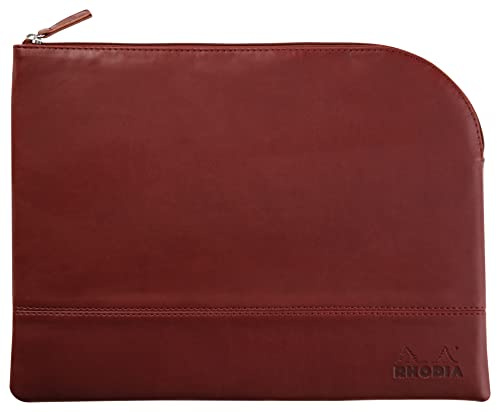 RHODIA 116727C - Leatherette Zippered Pouch - Burgundy - Size L (21 x 28 cm) - Genuine Stitching - Orange Fabric Inside - Storage for Documents, Small Supplies