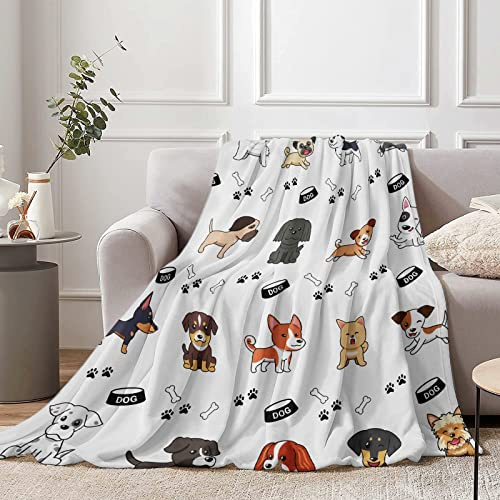 Puppy Print Throw Blanket for Kids, Cute Cartoon Soft Cozy Fluffy Flannel Blanket with Dogs on It for Boys Girls, 130 x 150 cm Warm Dog Theme Fleece Blanket Gift for Teen Dogs Lover Sofa Couch Decor