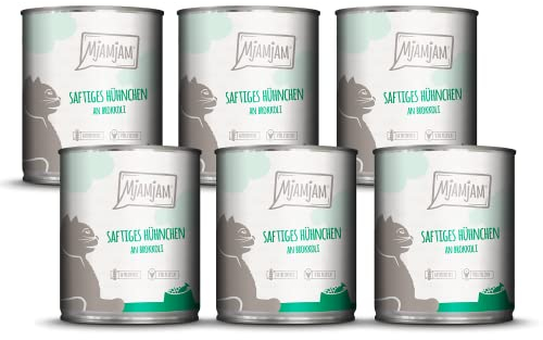 MjAMjAM - Premium Nassfutter für Katzen - saftiges Hühnchen an Brokkoli, 6er Pack (6 x 800 g), getreidefrei mit extra viel Fleisch